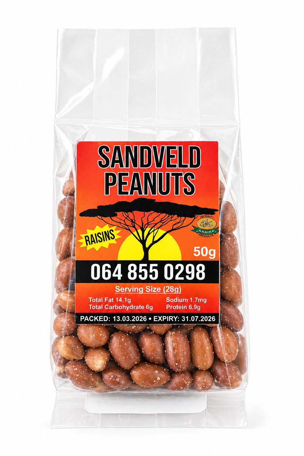 Sandveld Salted Peanuts & Raisins 50g