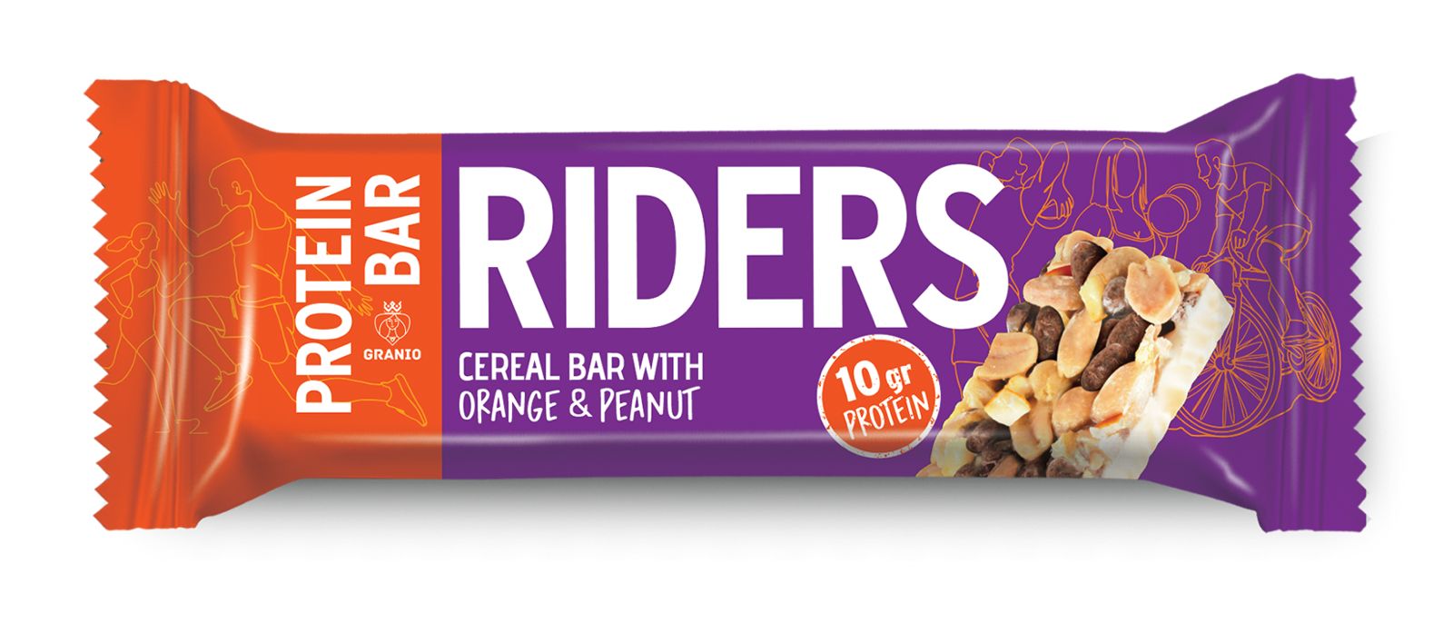 Riders Protein Bar – Cereal Bar with Orange & Peanut – 50g